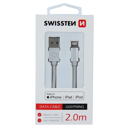 Swissten USB/Lightning MFi 2m, stříbrný