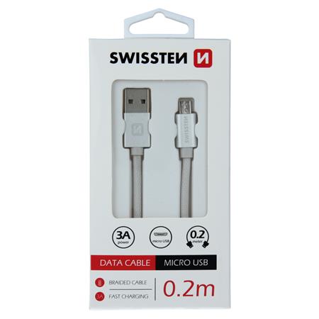 Swissten USB/microUSB 0.2m, stříbrný