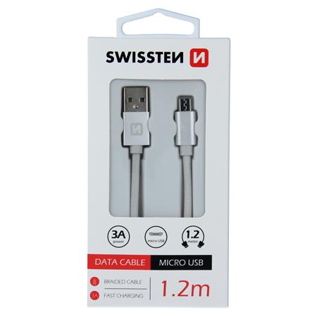Swissten USB/microUSB 1.2m, stříbrný