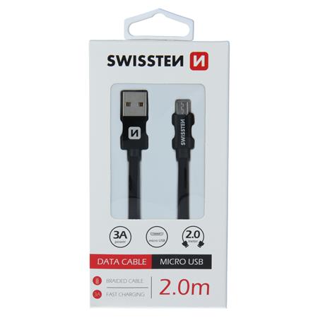 Swissten USB/microUSB 2m, černý
