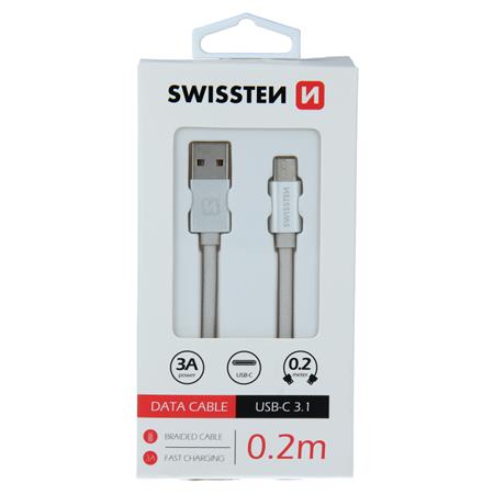 Swissten USB/USB-C 0.2m, stříbrný