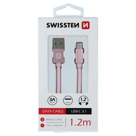Swissten USB/USB-C 1.2m, růžovo-zlatý