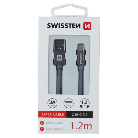 Swissten USB/USB-C 1,2m, šedý, textilní