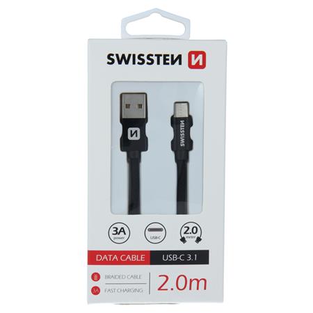 Swissten USB/USB-C 2m, textilní, černý