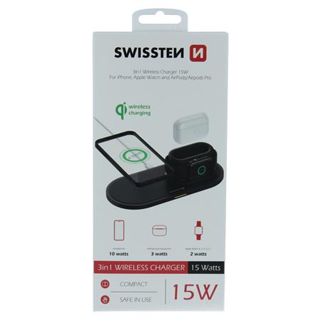 Swissten Wireless nabíječka 3v1 černá