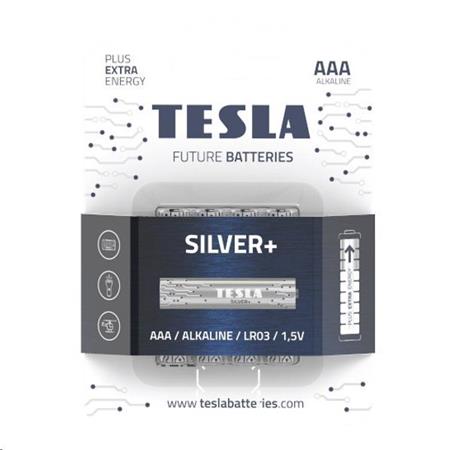 Tesla SILVER+ alkalická baterie AAA (LR03, mikrotužková, blister) 4 ks