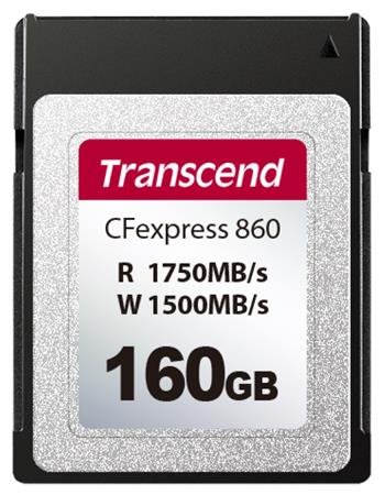 Transcend 160GB CFexpress 860 NVMe PCIe Gen3 x2 (Type B) paměťová karta, 1750MB s R, 1500MB s W; TS160GCFE860