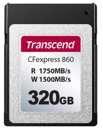 Transcend 320GB CFexpress 860 NVMe PCIe Gen3 x2 (Type B) paměťová karta, 1750MB s R, 1500MB s W; TS320GCFE860