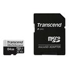 Transcend 64GB microSDXC 340S UHS-I U3 V30 A2 3D TLC (Class 10) paměťová karta (s adaptérem), 160MB s R, 80MB s W