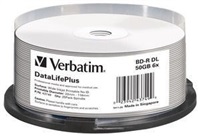Verbatim BD-R(25-pack)Blu-Ray/spindle/DL+/6x/50GB/ WIDE PRINTABLE NO ID SURFACE HARD COAT 43749