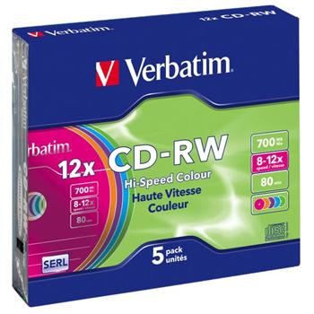Verbatim CD-RW(5-Pack)Slim/Colours/Hi Speed/8x-12x/700MB 43167