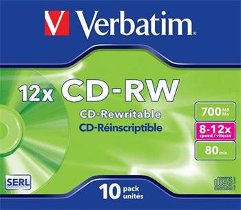 Verbatim CD-RW 700MB 12x, 10ks media, Scratch Resistant, jewel 43148