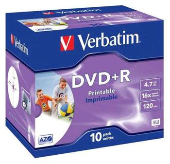 Verbatim DVD+R(10-Pack)Printable/Jewel/16x/4.7GB 43508