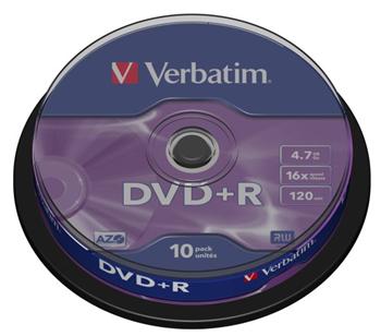 Verbatim DVD+R 4,7GB 16x, 10ks - média, AZO, spindle 43498