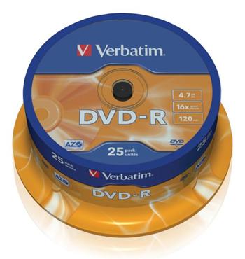 Verbatim DVD-R 4,7GB 16x, 25ks - média, AZO, spindle 43522