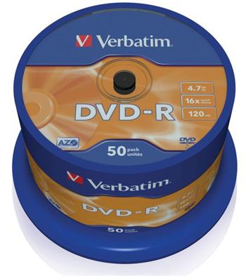 Verbatim DVD-R 4,7GB 16x, 50ks - média, AZO, spindle 43548