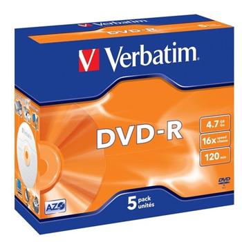 Verbatim DVD-R 4,7GB 16x, 5ks - média, jewel 43519