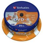 Verbatim DVD-R 4,7GB 16x Printable, 25ks - média, AZO, potisknutelné, spindle 43538