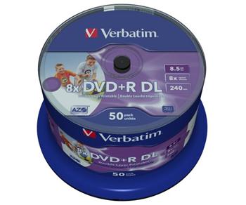 Verbatim DVD+R(50-pack)DoubleLayer/Spindle/8X/8.5GB/Printable/NoID 43703