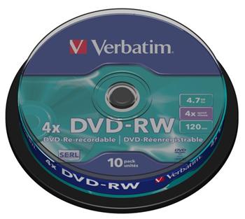 Verbatim DVD-RW 4,7GB 4x, 10ks - média, spindle 43552