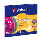 Verbatim DVD+RW - 5 ks, slim jewel, 4.7GB, 4x, Colour, DLP 43297