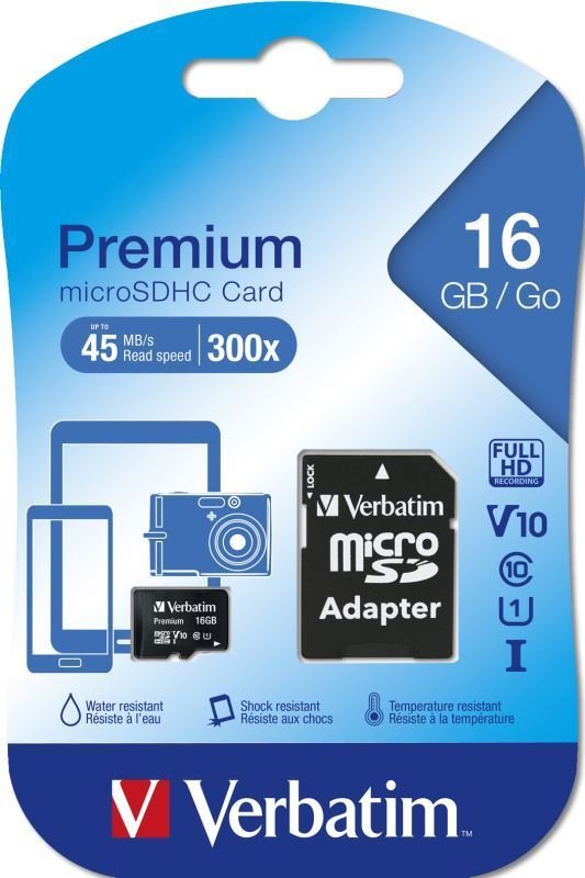 Verbatim MicroSDHC karta 16GB Premium, U1 + SD adaptér 44082