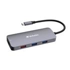 Verbatim USB-C Pro Multiport Hub CMH-09, 9 portů HDMI, USB-A, USB-C, SD, microSD, RJ45 ,stříbrná